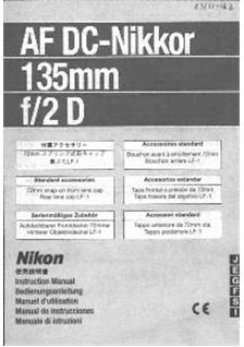 Nikon 135/2 manual. Camera Instructions.